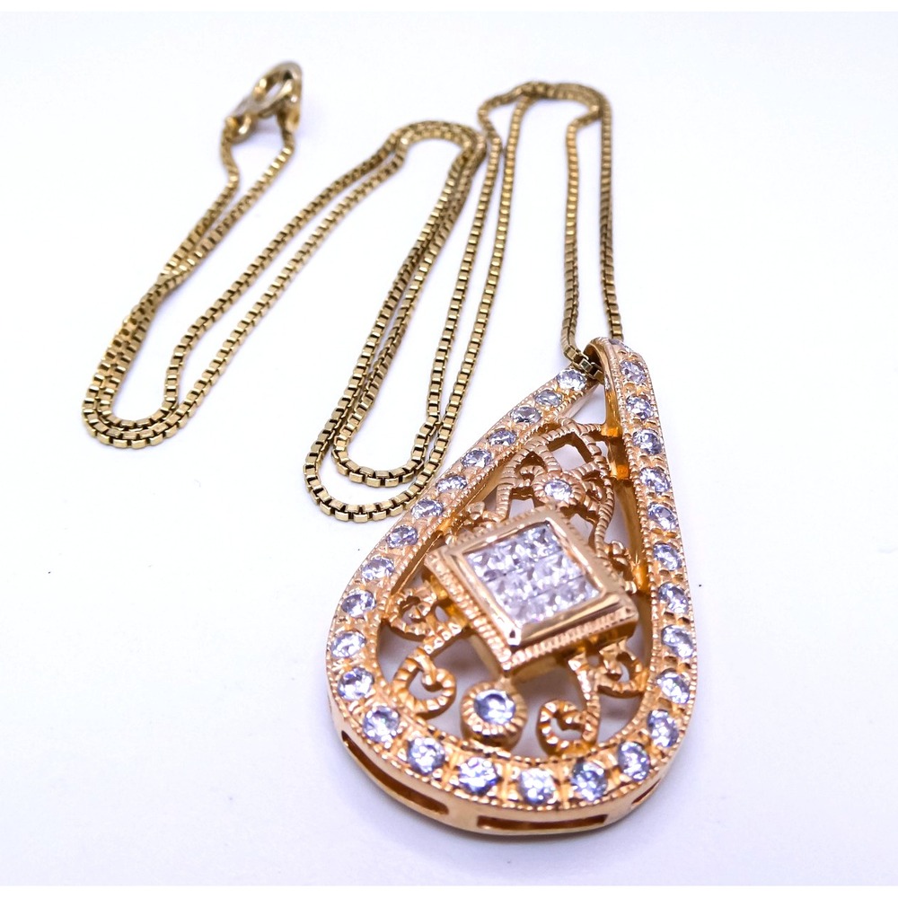 Sterling Silver 925 Art Deco Style Gold Vermeil 19" Womens Pendant Necklace